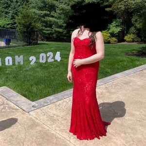 Jovani Red Lace Prom Dress